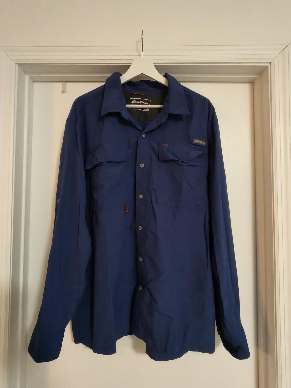Eddie Bauer Men's Button-Up Shirt in Navy Blue